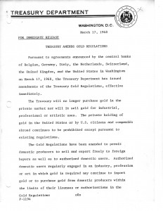 Treasury Amends Gold Regulations, March 17, 1968. Full text is duplicated in the body of this page.