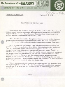 Mary Brooks Wins Award, September 11, 1972. Full text is duplicated in the body of this page.
