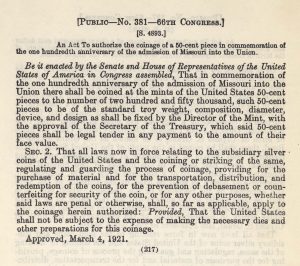 Historic legislation, March 4, 1921.