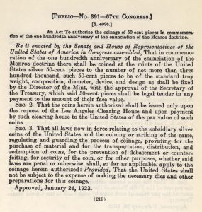 Historic legislation, January 24, 1923. Full text is duplicated in the body of this page.
