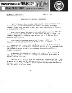 Historic Press Release, July 9, 1974. Full text is duplicated in the body of this page.