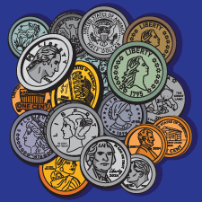cartoon coin collage